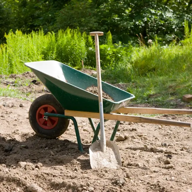 wheelbarrow used in turf preparation